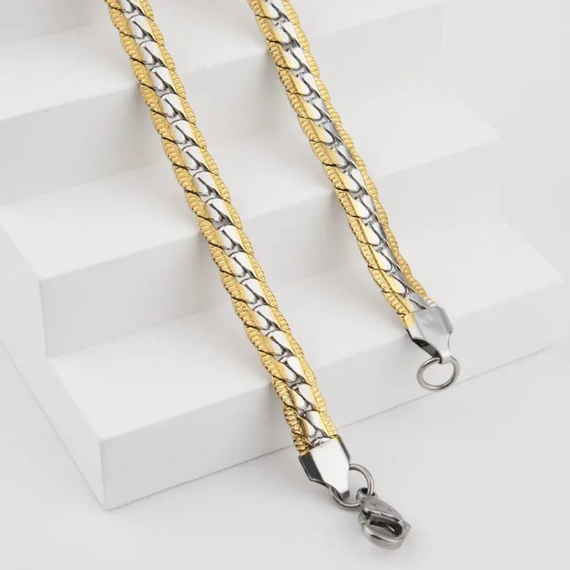 男性用高光沢キューバチェーンネックレス、7mmステンレススチールフラットキューバチェーンカラー、50/55/60cm男性用チェーン