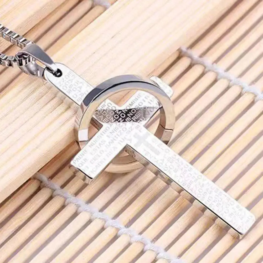 クロスネックレス バイブルペンダントチェーンネックレス メンズ ボーイズ スチール バイブルクロスペンダントチェーンネックレス