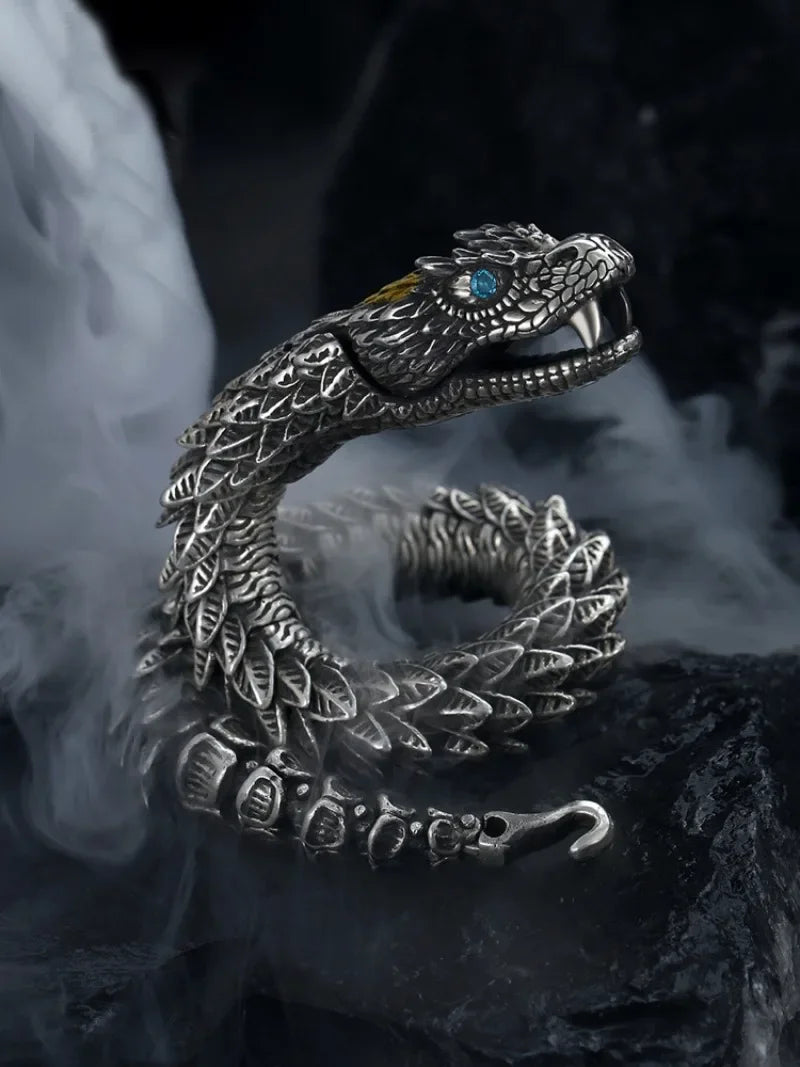 ユニークな職人技が光る925シルバーの高級メンズブレスレット。オリジナルデザイン。高品質ヒップホップスタイルのスネークバングルジュエリー。