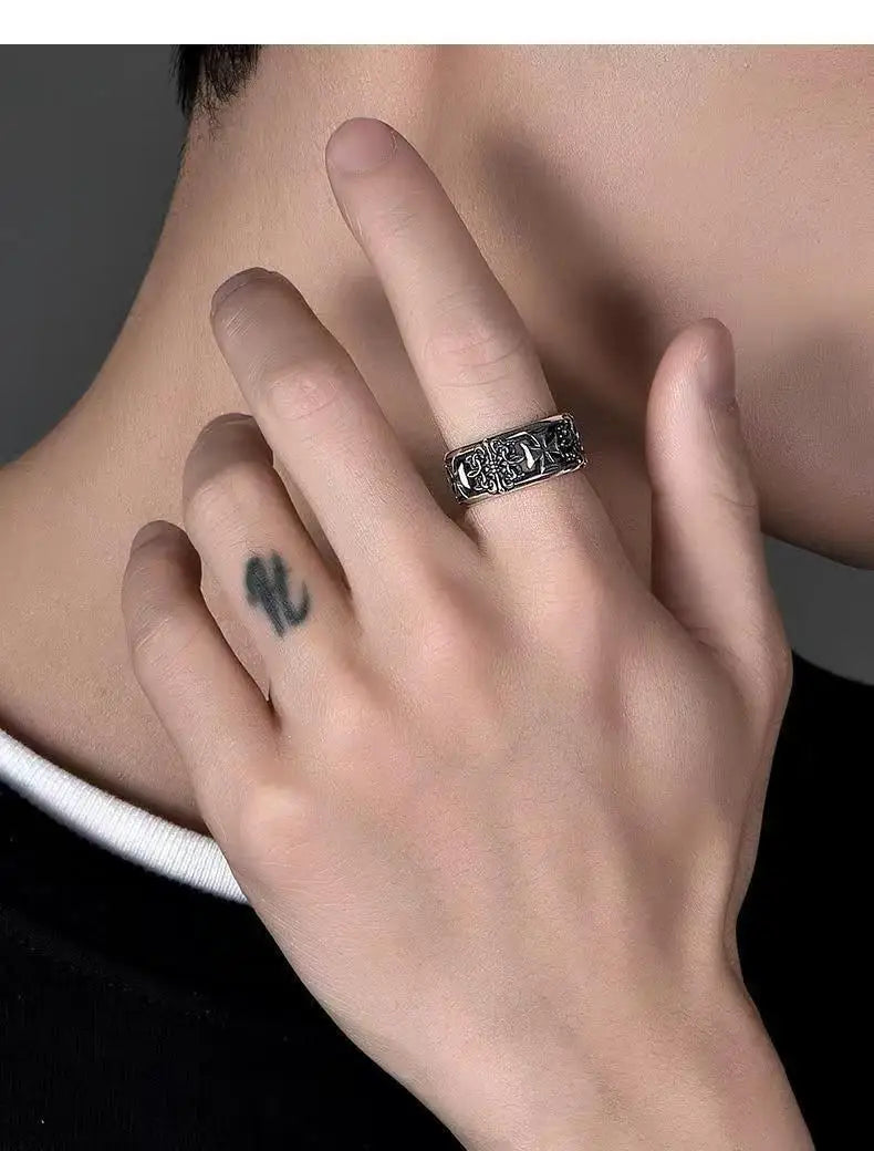 2025 レトロ クロス トレンディ リング メンズ ヒップホップ パンクスタイル 個性的 ハイエンド オープンマウス フードリング ジュエリー 父の日ギフト