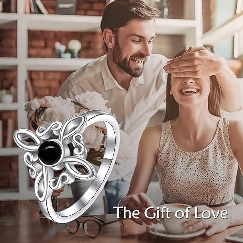 925シルバーメッキ 魔女ノットリング レディース オブシディアン ケルト トリニティノットリング ペイガン ウィッカ クロス ジュエリー 新年ギフト