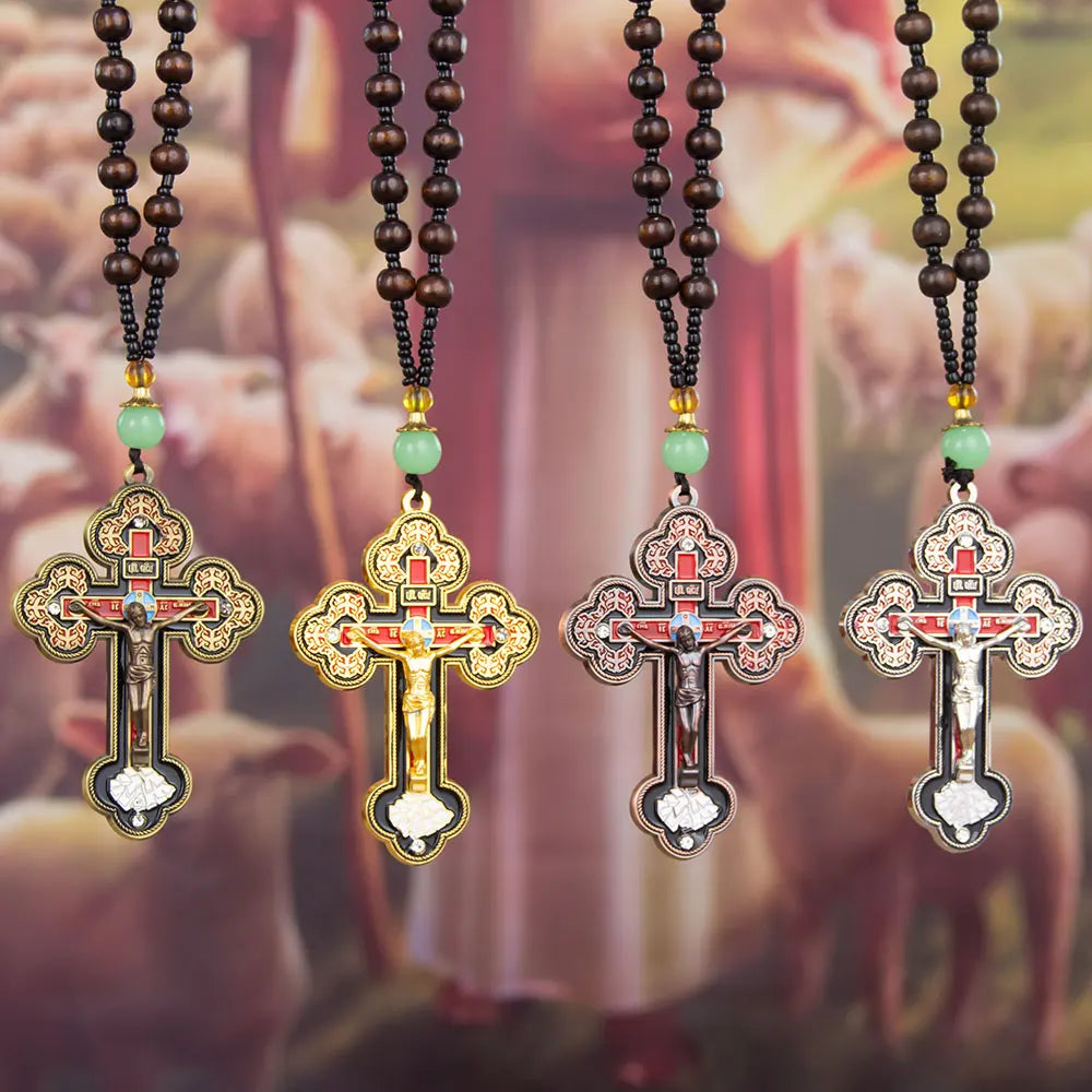 カトリックのロザリオネックレス、イエスの十字架、宗教的な十字架ペンダントチェーンジュエリー、男女兼用、キリスト教の信仰の贈り物