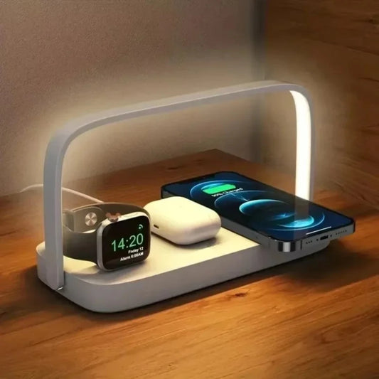 4 In 1 Fast Wireless Charger Stand Led Night Light Bedroom Lamp Phone Charging Station Dock For iPhone iWatch 2-10 SE Airpods *