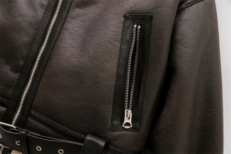 RARF 2024 新作 レディース ファッション 厚手 暖かい フェイクシアリング ジャケット コート ヴィンテージ 長袖 ベルト裾 女性用 アウター