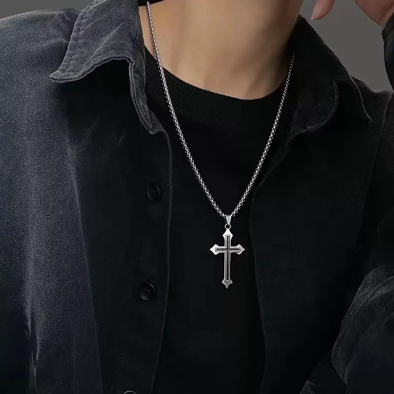 クロスペンダントネックレス メンズ ボーイズ ゴールドメッキ シルバーカラー シンプル ツイストチェーン ファッショナブルジュエリー ビーチパーティーギフト