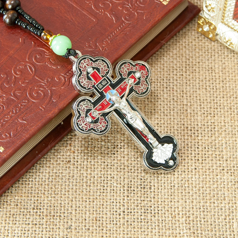 カトリックのロザリオネックレス、イエスの十字架、宗教的な十字架ペンダントチェーンジュエリー、男女兼用、キリスト教の信仰の贈り物