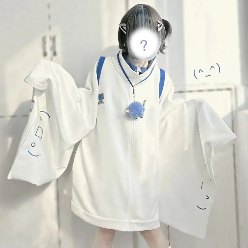 日本のサブカルチャージャケット レディース 春秋ファッション 無地 ジッパーコート 女性 2024 カジュアル 万能 ワイドスリーブ カーディガン トップス