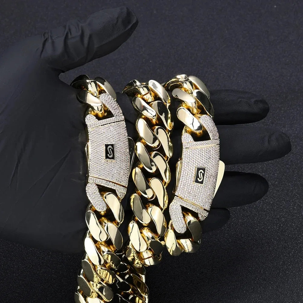 チャンキーキューバンリンクチェーンネックレス 18Kゴールドメッキ - 20mm マイアミヒップホップチョーカー カスタムジュエリー メンズ レディース