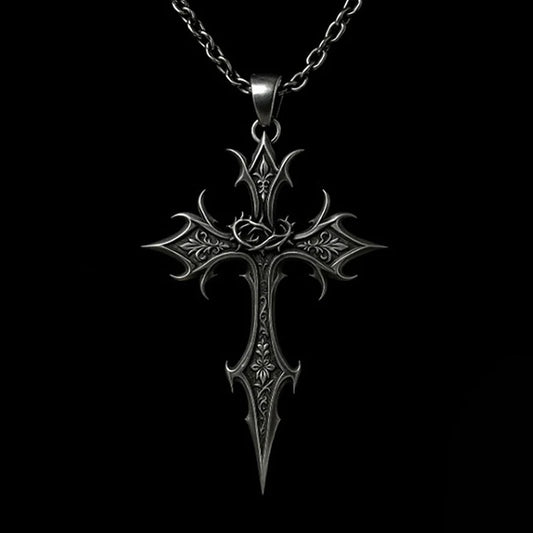 Silver Crucifix Cross Pendant, Gothic Vintage Necklace, Ideal Christmas Gifts for Women and Men