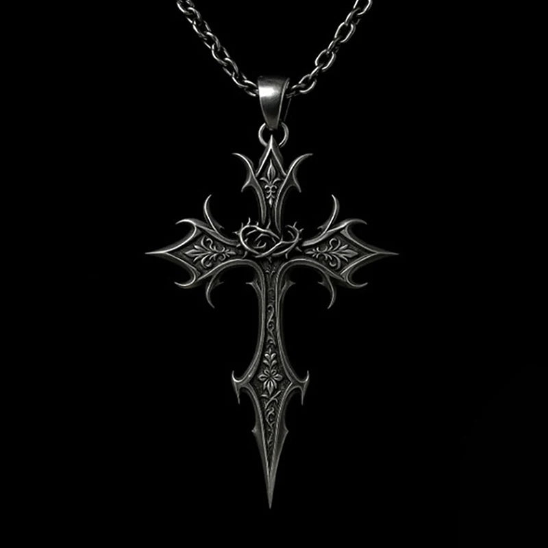 Silver Crucifix Cross Pendant, Gothic Vintage Necklace, Ideal Christmas Gifts for Women and Men