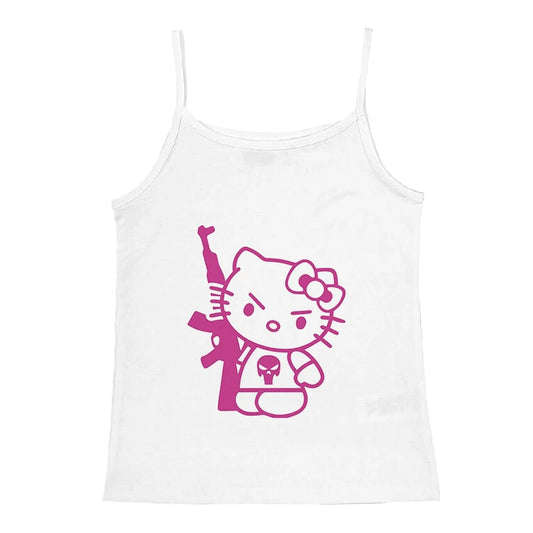 2000s Tops Emo Girls Camisole Tops Hello Kitty Print Grunge Crop Tops Y2k Clothes Vintage Punk Women's Corset Tank Top Baby Tees