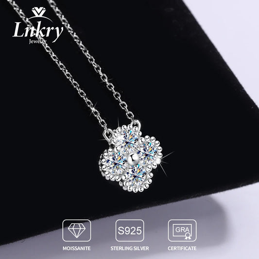 Lnkry 3mm 0.1ct Moissanite Necklace With GRA 925 Sterling Silver Lucky Clover Flower Pendant Necklace For Women 2025 Hot Jewely