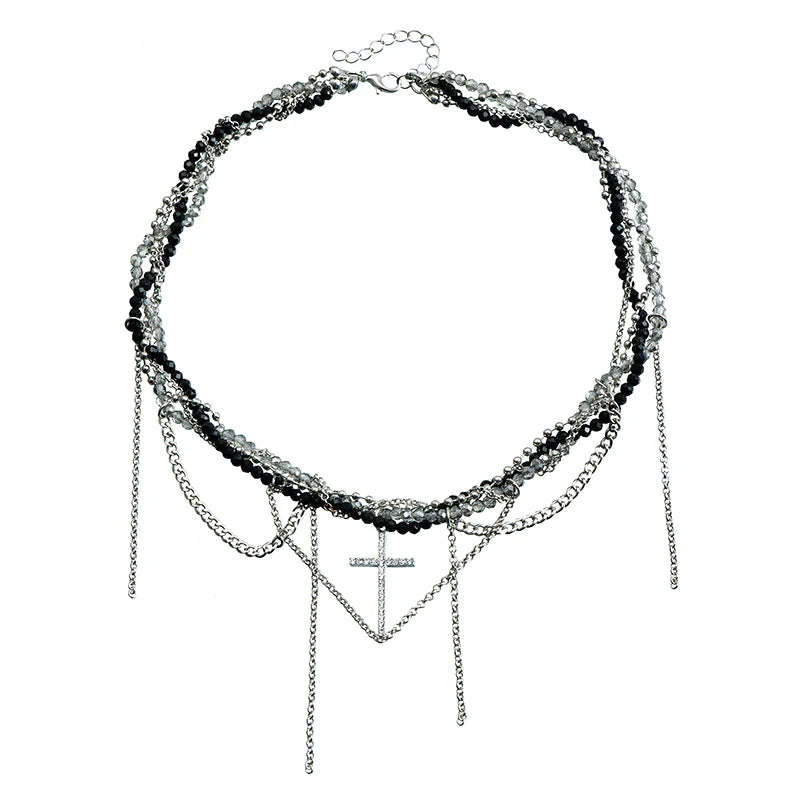 クロスペンダントネックレス レディース 軽量 高級 タッセル 鎖骨チェーン クールチョーカー 絶妙なファッションネックレス ジュエリーギフト