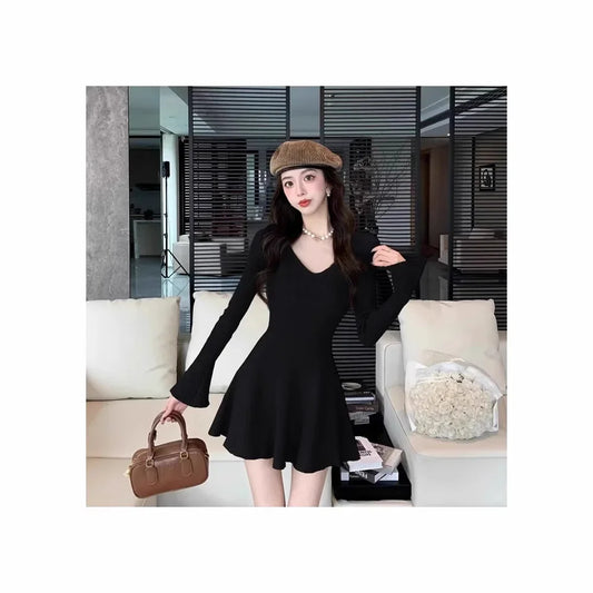 Autumn Winter Long Sleeve Mini Skirt Dress Women's Inner Wear Slimming Base Layer Hot Girl Wrap around Short Skirt Dress
