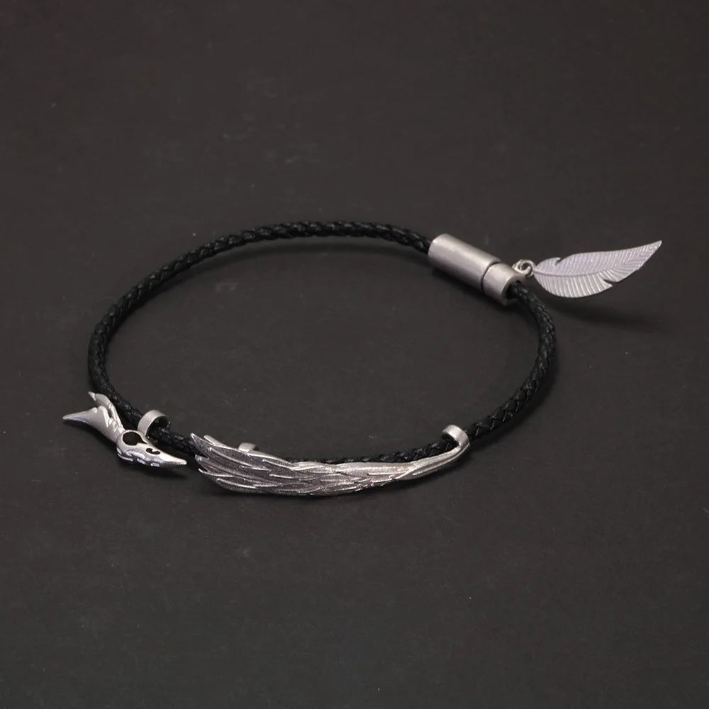 925シルバー ヴィンテージワックスロープブレスレット マグネット留め LOL XAYAH RAKAN マルチレイヤー フェザーリーフ カップルジュエリー