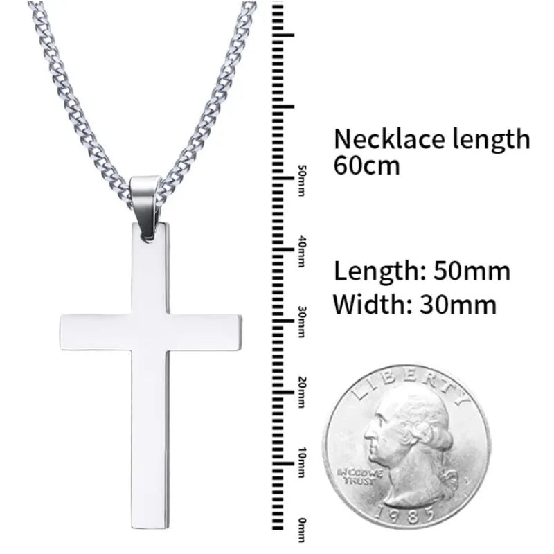 クールな男性と女性のためのリンクチェーンチャーム付きクロスペンダントネックレスのファッションステンレススチールヴィンテージデザインブラックペンダント