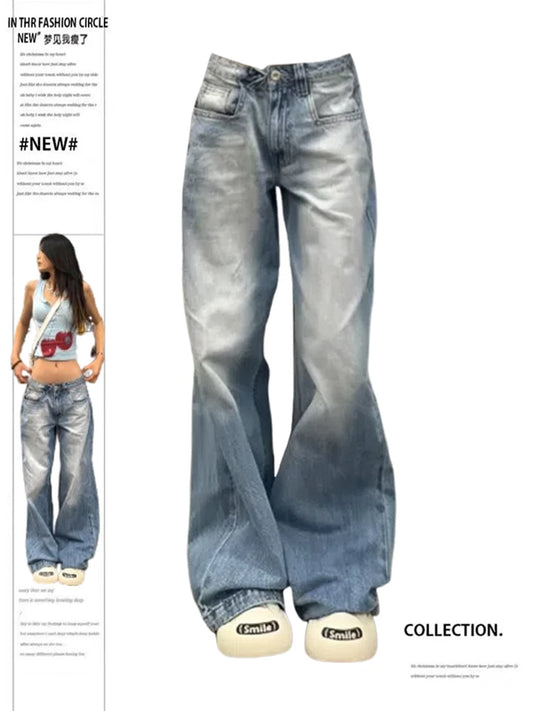 Women American Vintage Y2k Japanese Harajuku Streetwear Baggy Low Rise Denim Pants Long Trousers 2000s Aesthetic Jean Kpop Punk