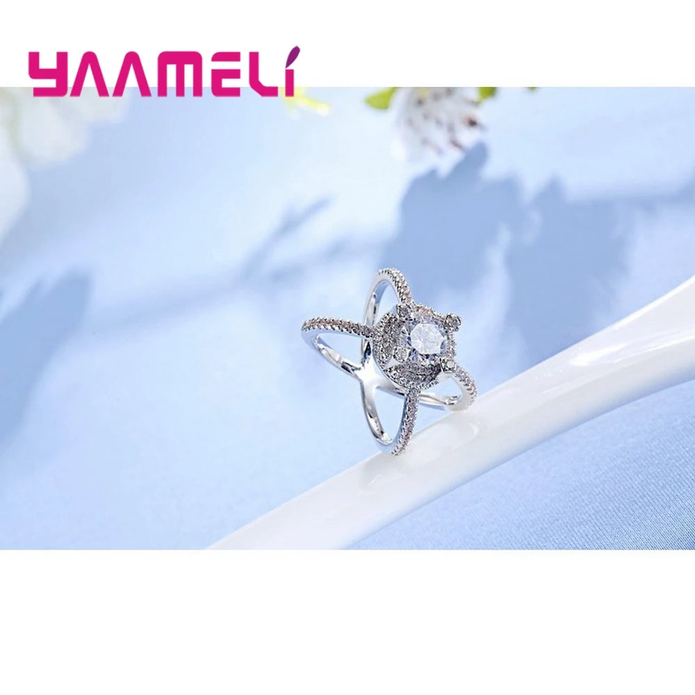 トレンド感のある女性用ウェディングアニロス卸売クロスフィンガーリング925スターリングシルバーカラーCZファッションクリスタルリング女性へのギフト