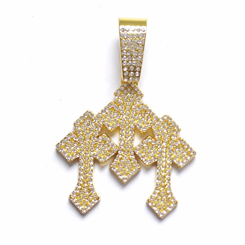 新作 アイスアウト スタッククロスペンダントネックレス メンズ 13mm キューバンチェーン付き ヒップホップ クロス ラインストーン ジュエリーペンダント ギフト