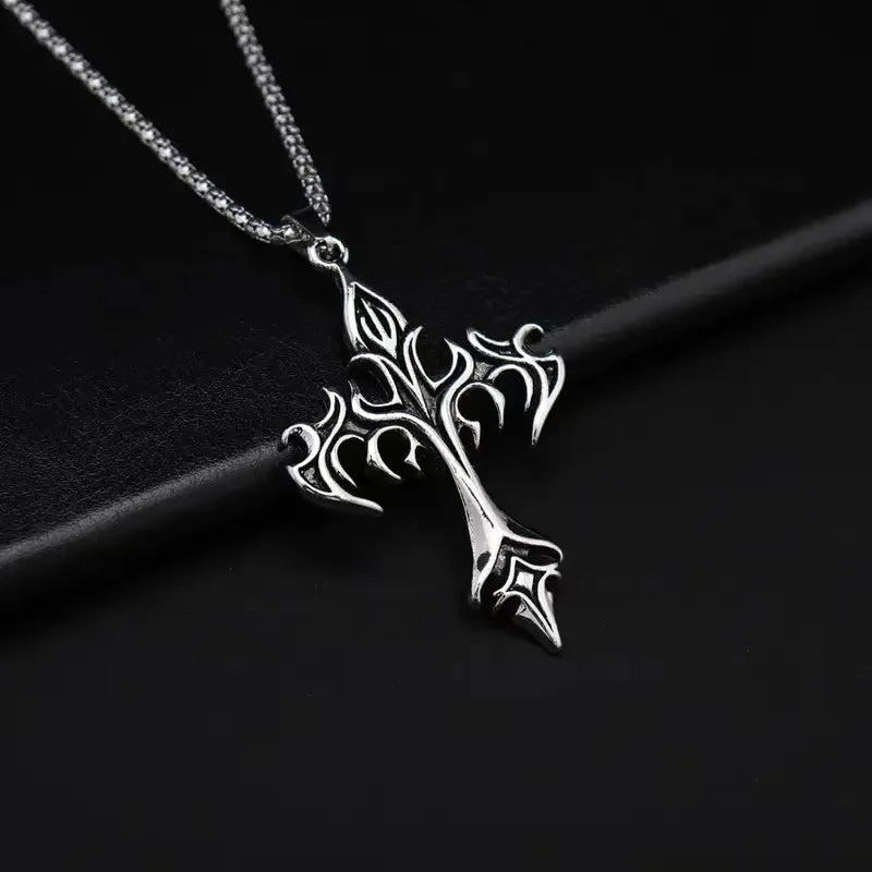 Cross border new flame retro cross necklace men's pendant necklace niche fashion accessory
