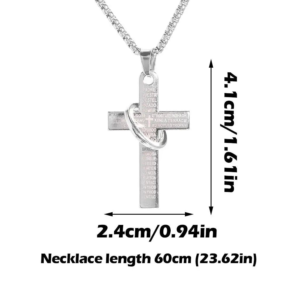 クロスネックレス バイブルペンダントチェーンネックレス メンズ ボーイズ スチール バイブルクロスペンダントチェーンネックレス