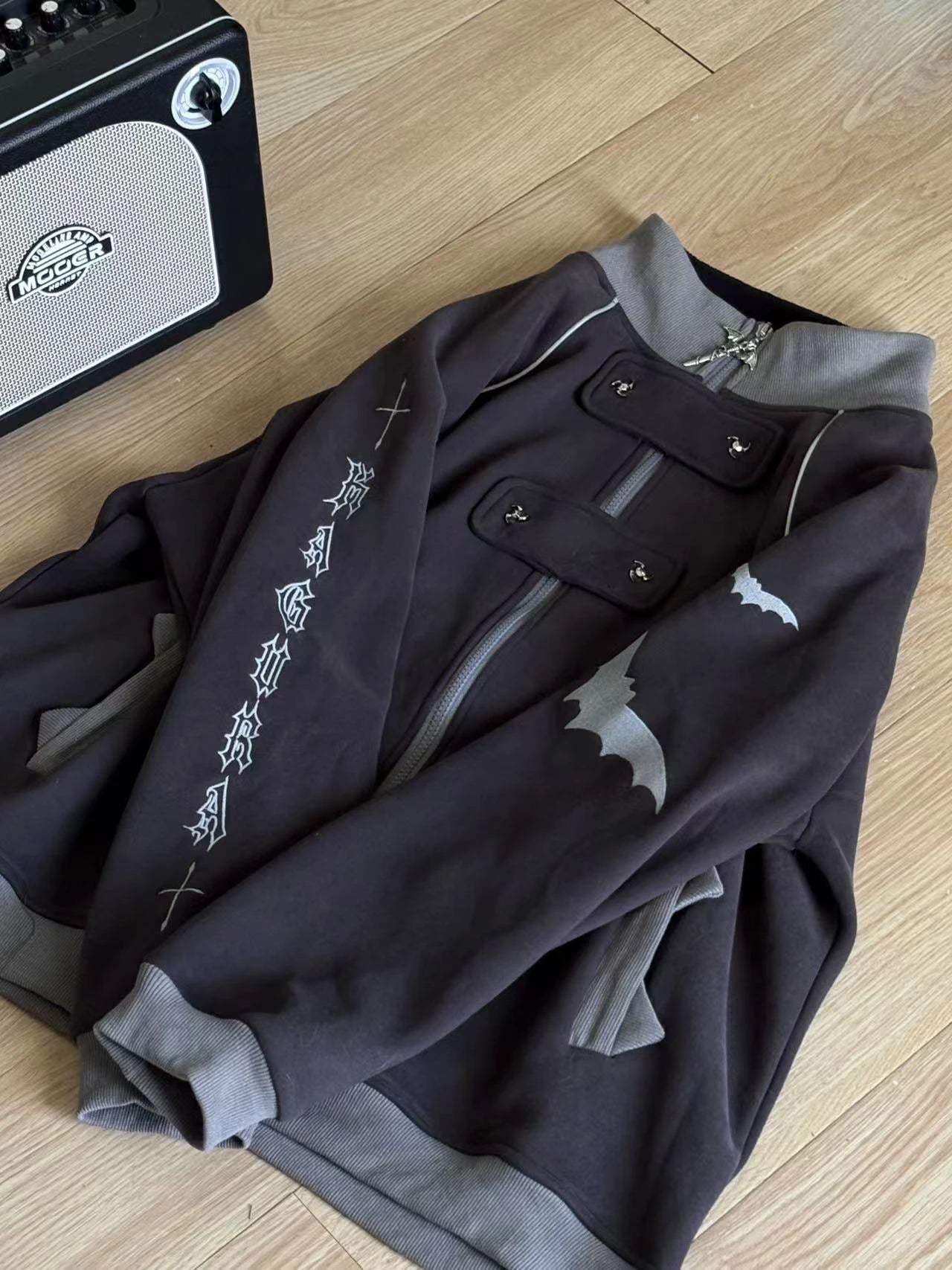 ファッションベルベットスタンドカラーサブカルチャー猫耳フード付きスウェットシャツジャケットオリジナルゴシック長袖ゆったり暖かいエレガントコート