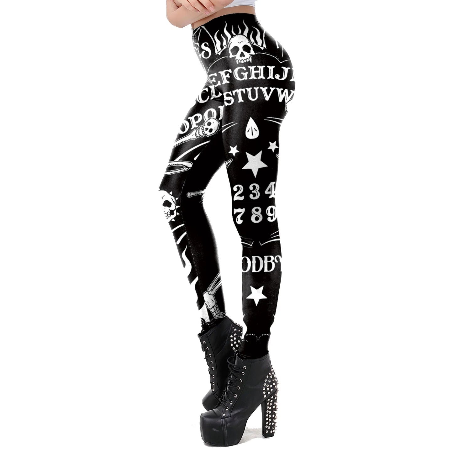 [You're My Secret] Gothic Leggings For Women Ouija Workout Yoga Trousers Pants Dark Black Cat Skull Leggins Devil Satan Leggings