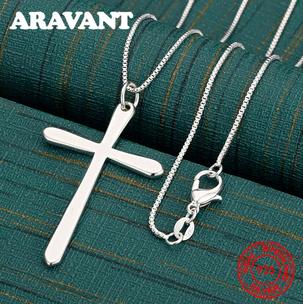 925 Sterling Silver Polished Large Cross Pendant Necklace - Exquisite And Cute Wedding Party Jewelry
