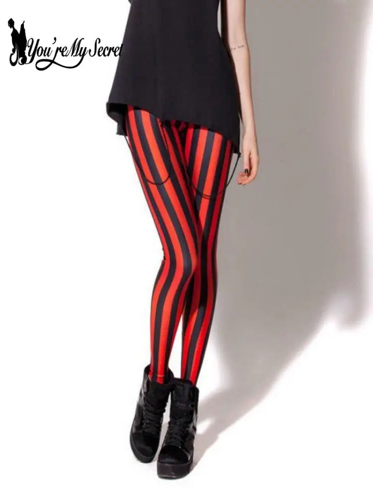 [You're My Secret] Fashion Women Sexy Leggings High Waist Elastic Stripe Print Trousers Casual Sports Leggings Hip-Lift Pants
