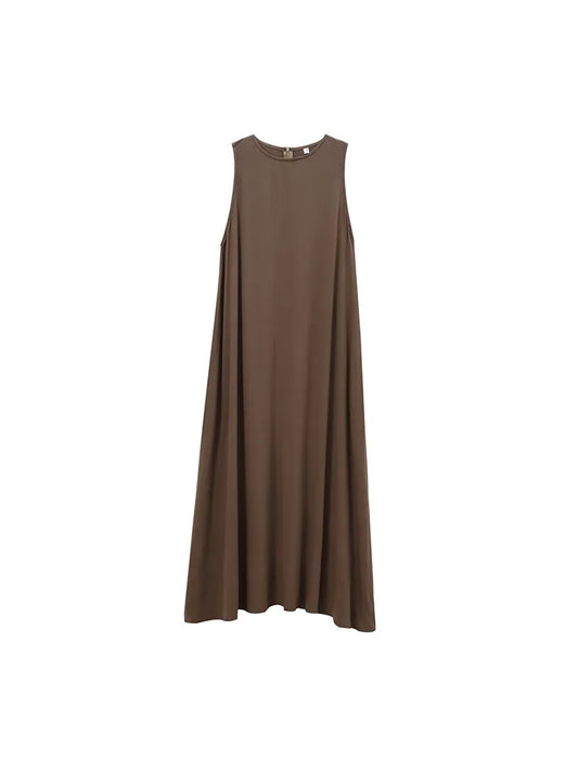 2024 Autumn and Winter New Arrivals Women's Simple Loose Round Neck Sleeveless Vest Long Skirt Midi Dress