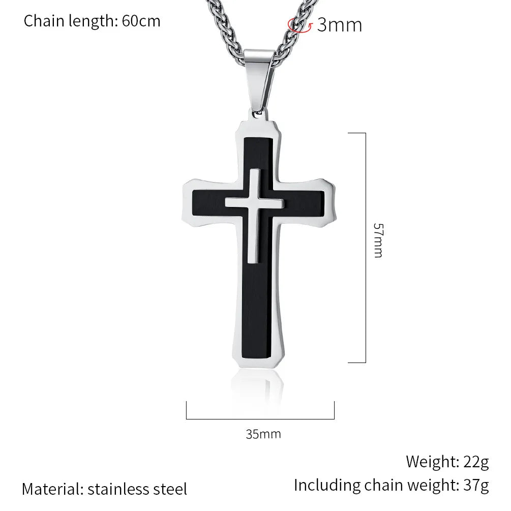 メンズ向け、トレンドの3層クロスペンダントネックレス