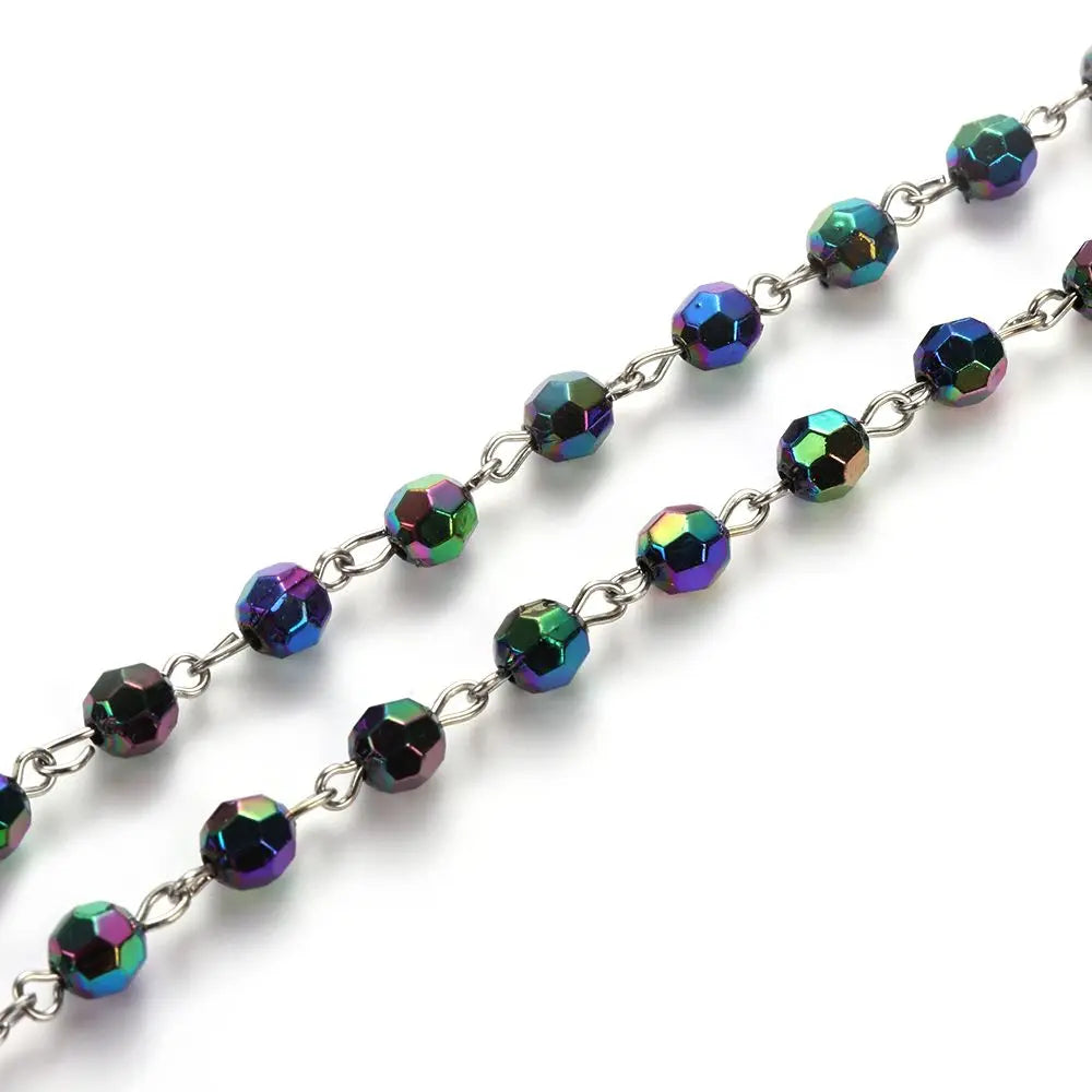 ファッションヴィンテージクロスネックレスロザリオビーズチェーンイエス十字架聖母マリアペンダントチェーンジュエリーネックレス