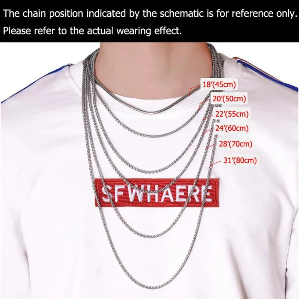 男性用高光沢キューバチェーンネックレス、7mmステンレススチールフラットキューバチェーンカラー、50/55/60cm男性用チェーン