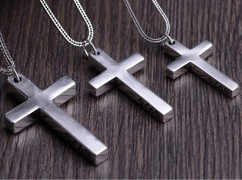Real Solid 925 Silver Cross Pendant for Men Women Minimalist High Polished Fashion Classic Jesus Christian Prayer Jewelry