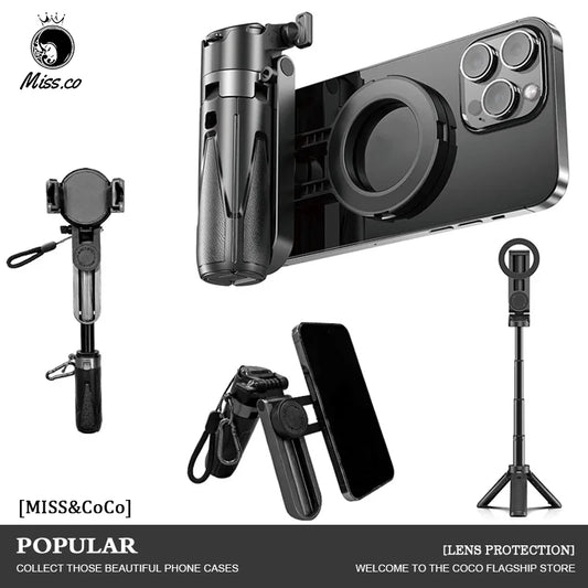 Magesafe Phone Grip Tripod Selfie Stick Magnetic Phone Tripod Wireless Bluetooth With Remote For iPhone Android Universal All