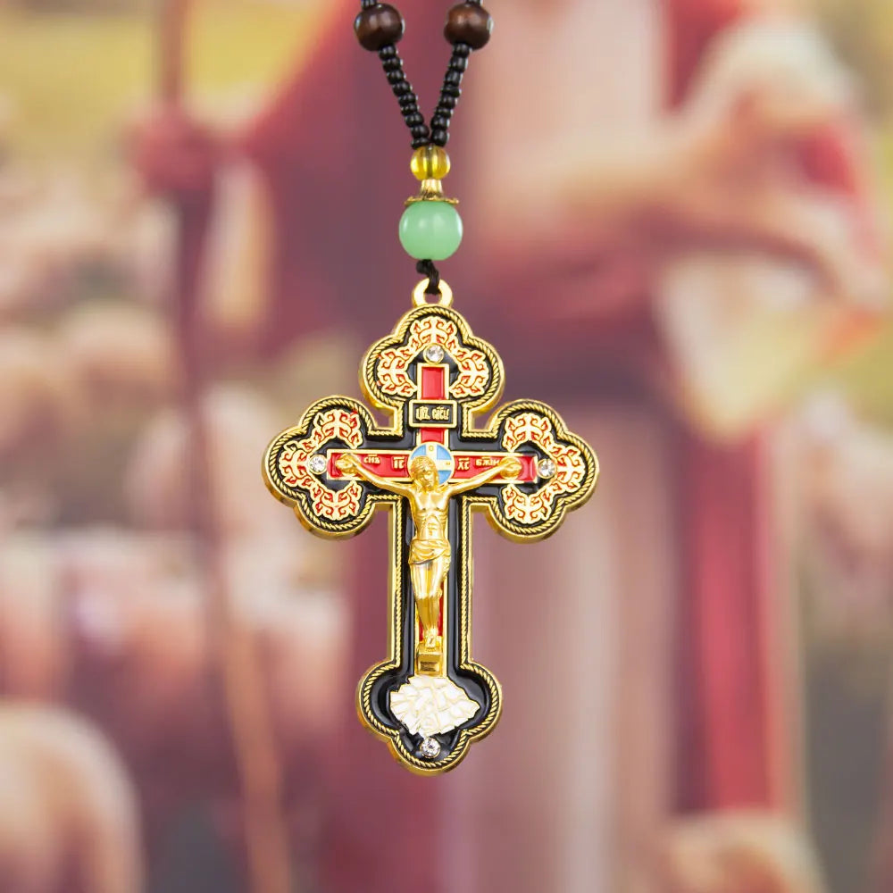 カトリックのロザリオネックレス、イエスの十字架、宗教的な十字架ペンダントチェーンジュエリー、男女兼用、キリスト教の信仰の贈り物