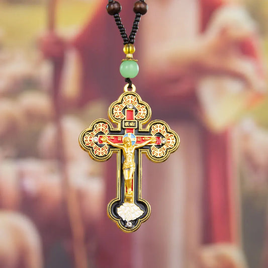 カトリックのロザリオネックレス、イエスの十字架、宗教的な十字架ペンダントチェーンジュエリー、男女兼用、キリスト教の信仰の贈り物