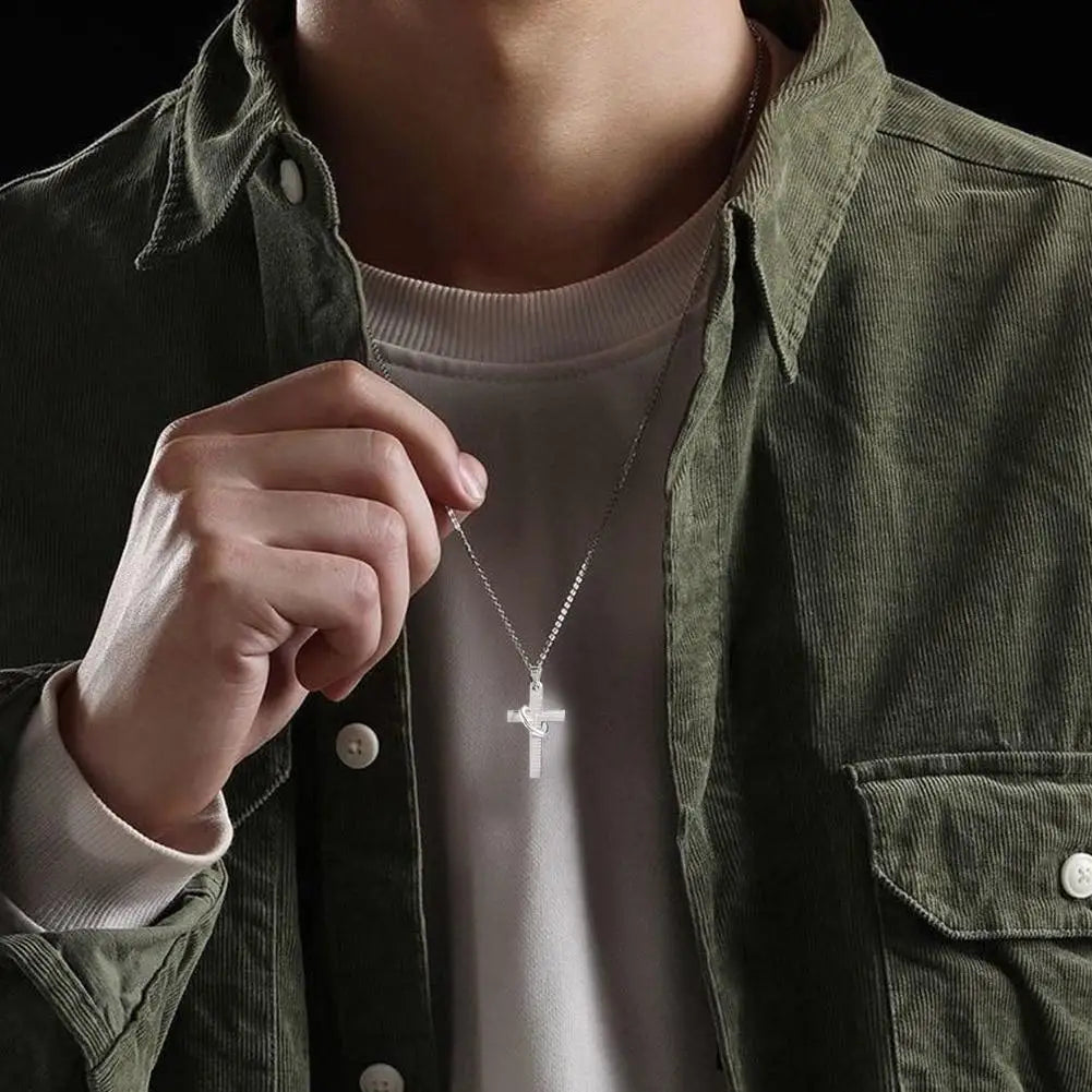 クロスネックレス バイブルペンダントチェーンネックレス メンズ ボーイズ スチール バイブルクロスペンダントチェーンネックレス