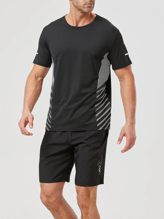 [USA Size] 2025 Summer Black Tracksuits For Men's Set Sleeves T-Shirt + Shorts Sportswear Brand Sporting Suit Oversize 3XL