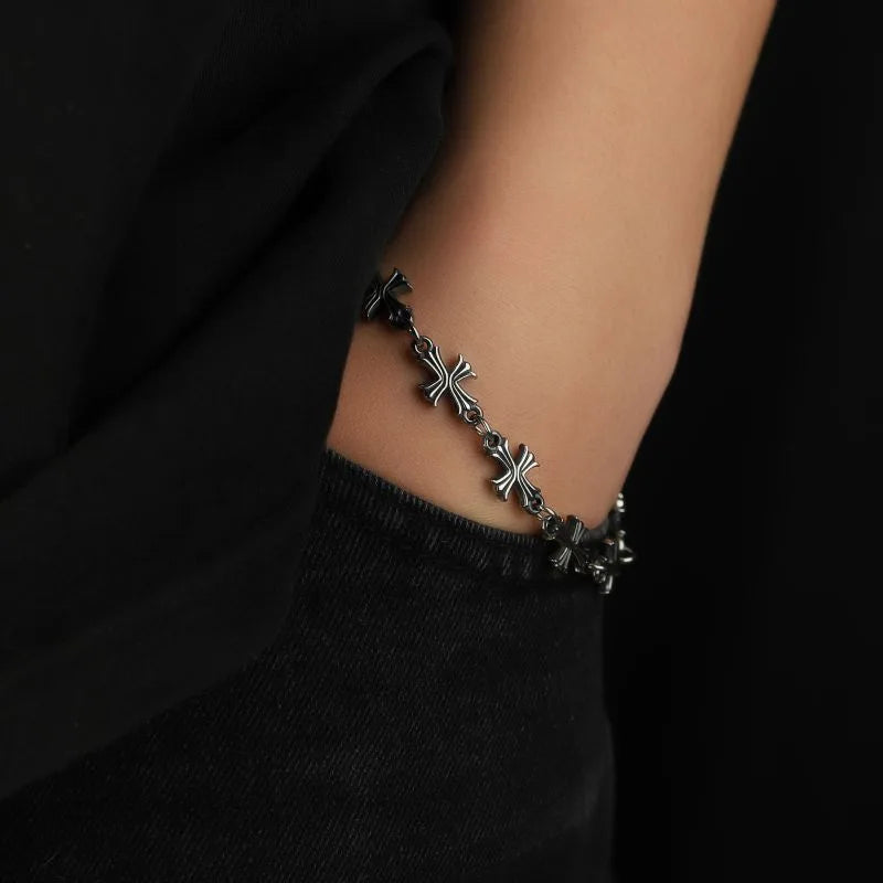 パンクチェーンとクロスネックレス、男女兼用、ヒップホップクロス、トレンドジュエリー、プレミアム鎖骨チェーン、ゴシックブレスレット、Y2Kアクセサリー