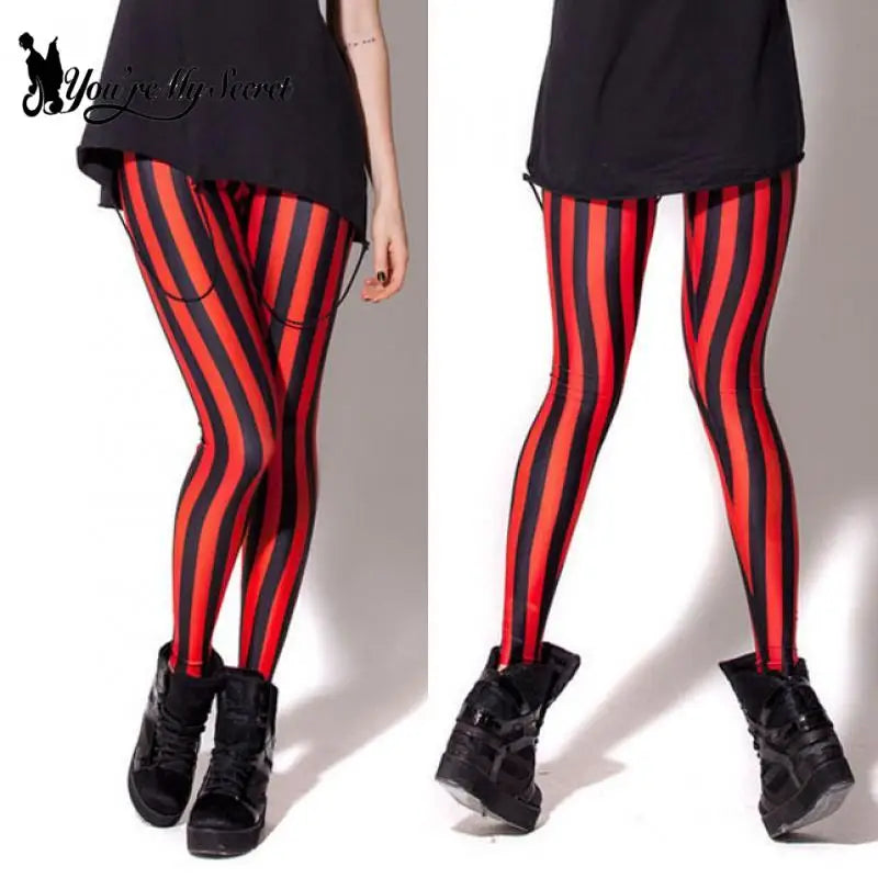 [You're My Secret] Fashion Women Sexy Leggings High Waist Elastic Stripe Print Trousers Casual Sports Leggings Hip-Lift Pants