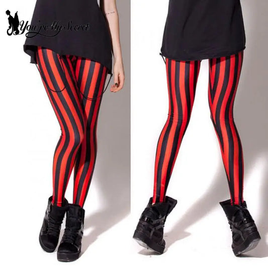 [You're My Secret] Fashion Women Sexy Leggings High Waist Elastic Stripe Print Trousers Casual Sports Leggings Hip-Lift Pants