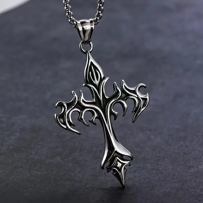 Cross border new flame retro cross necklace men's pendant necklace niche fashion accessory