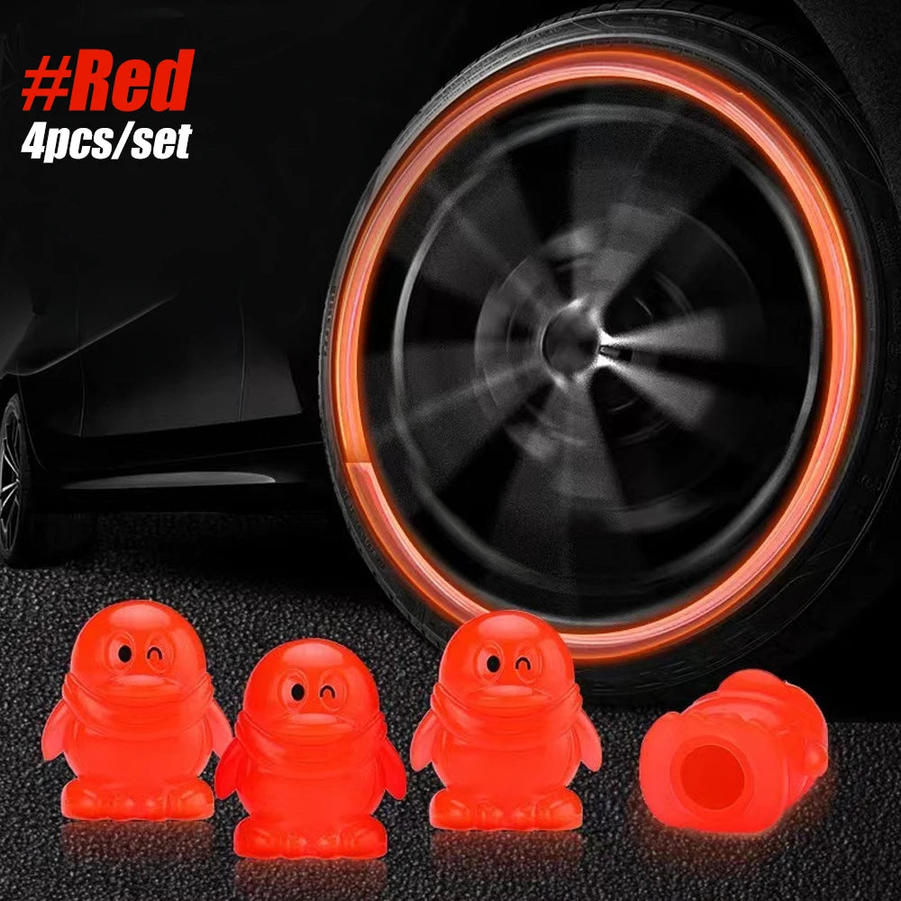 4Pcs Fluorescent Car Tire Valve Caps , Tire Valve Accessories, Luminous Tire Valve Cover, Suitable for Car Truck Motorcycle Bike