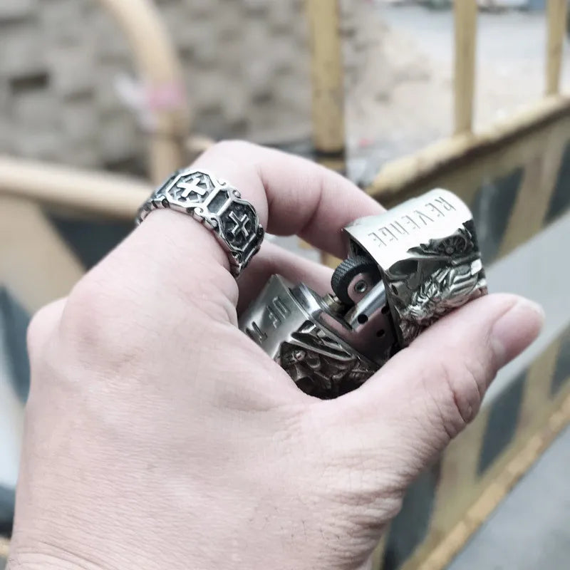 S925スターリングシルバーINSシンプルヴィンテージクロスリングファッションメンズリングレディースリングヒップホップパンク高品質ジュエリーギフト