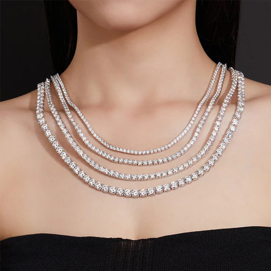 TBCYD 2-6.5mm D Color VVS1 Moissanite Tennis Necklace For Women 925 Silver Full Diamond 4-Prong Neck Chain Hip-Hop Party Jewelry
