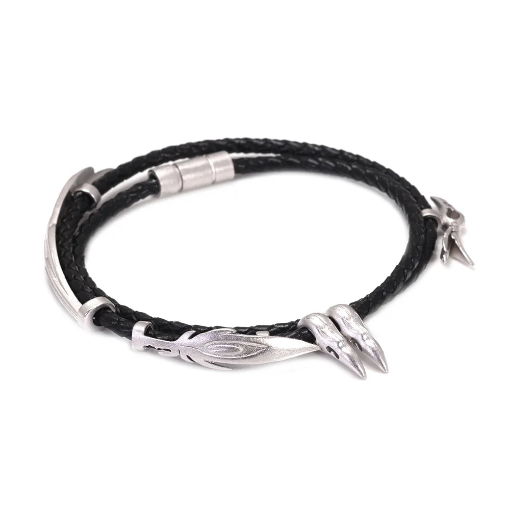 925シルバー ヴィンテージワックスロープブレスレット マグネット留め LOL XAYAH RAKAN マルチレイヤー フェザーリーフ カップルジュエリー