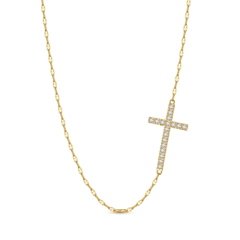 2025 New 925 Sterling Silver Necklace Golden Cross Simple Necklaces for Women Anniversary Birthday Jewelry Gift Female