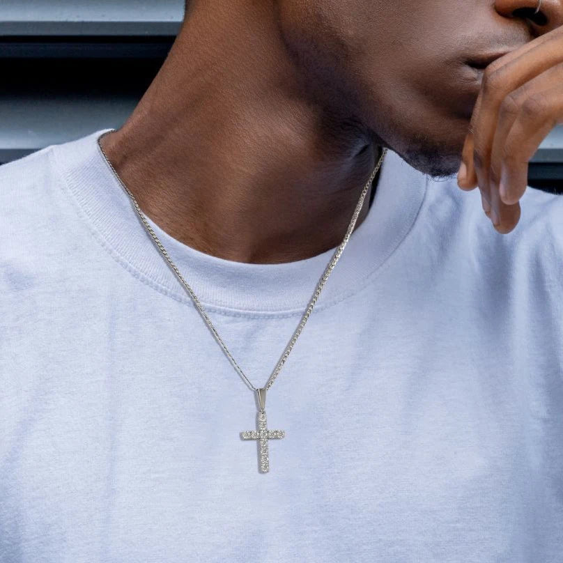 925スターリングシルバー 1.1カラット モアッサナイト メンズ クロスネックレス ペンダント ヒップホップ トレンド ファッション 新彼氏へのギフト お土産