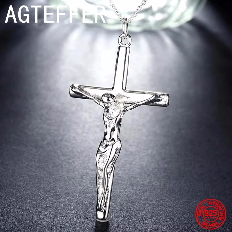 高級925スターリングシルバー18インチファインクロスネックレスレディースメンズチャームウェディング気質ジュエリーギフトパーティー